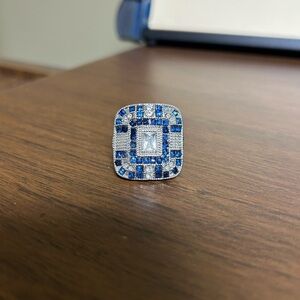 Beautiful 925 Silver Filled White Sapphire  Accent Square Ring